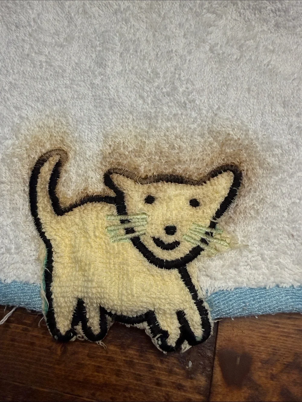 Vintage Saturday Knight Ltd White Blue Trim Cat Washcloth Towel Replacement